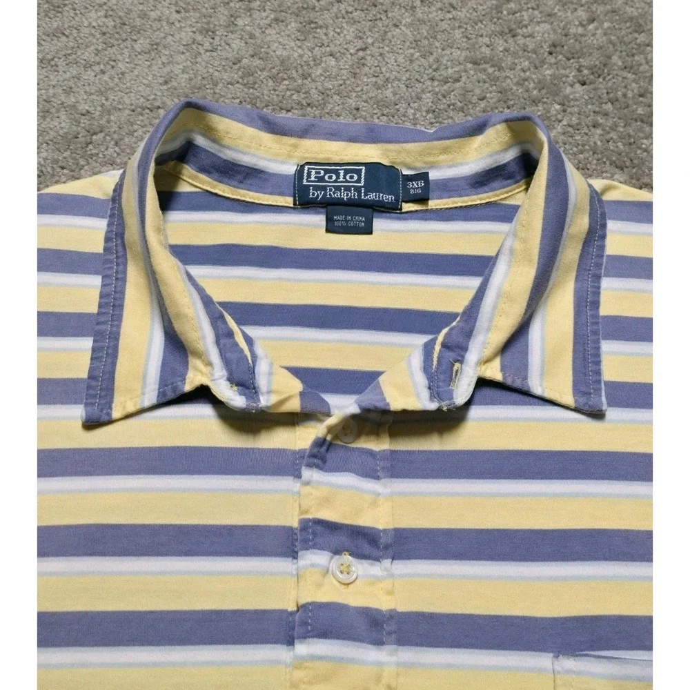 VTG Polo Ralph Lauren Shirt Mens 4XB Blue Butter Yellow Pocket‎ Polo EUC